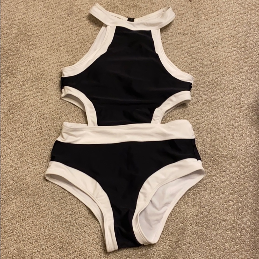 black and white cutout swimsuit